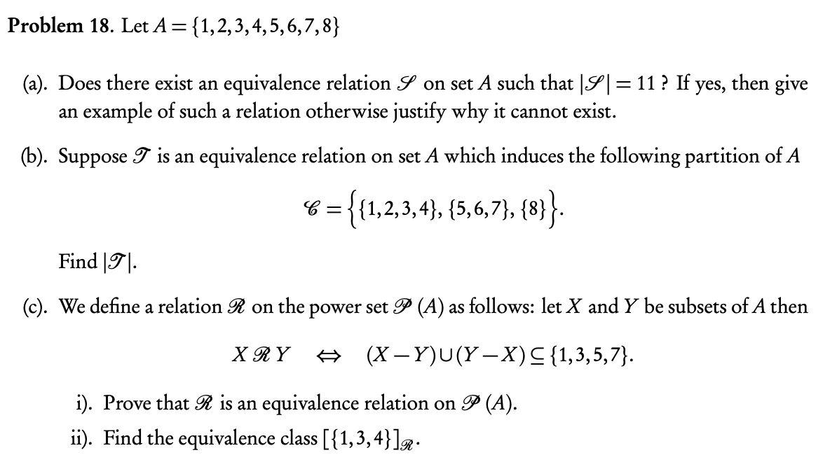 Solved roblem 18. Let A={1,2,3,4,5,6,7,8} (a). Does there | Chegg.com