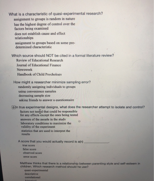 Solved What Is A Characteristic Of Quasi experimental Chegg
