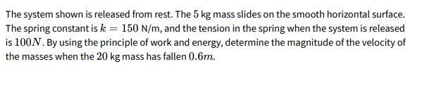 Solved The system shown is released from rest. The 5 kg mass | Chegg.com