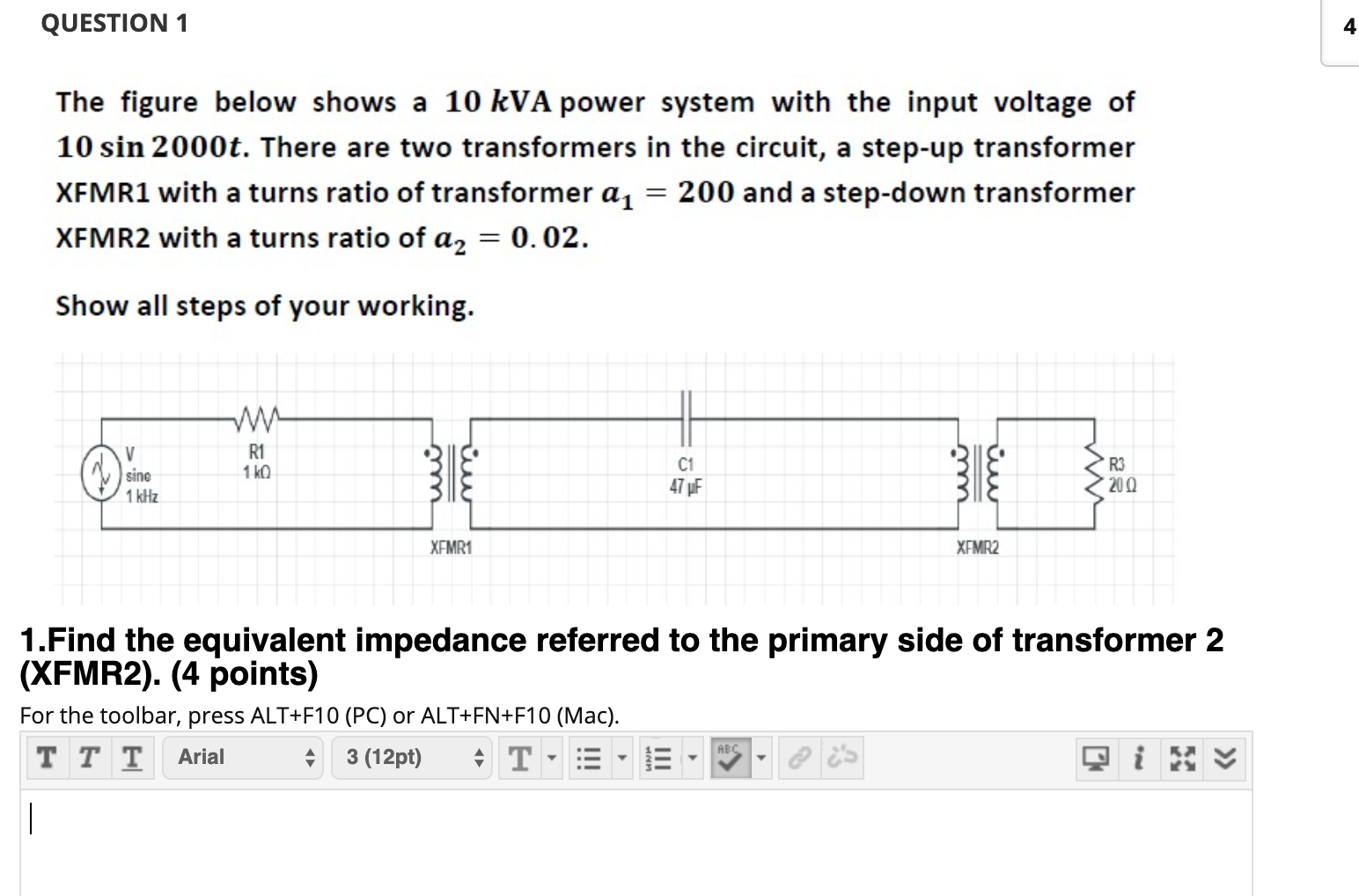 Solved QUESTION 1 The figure below shows a 10 kVA power | Chegg.com
