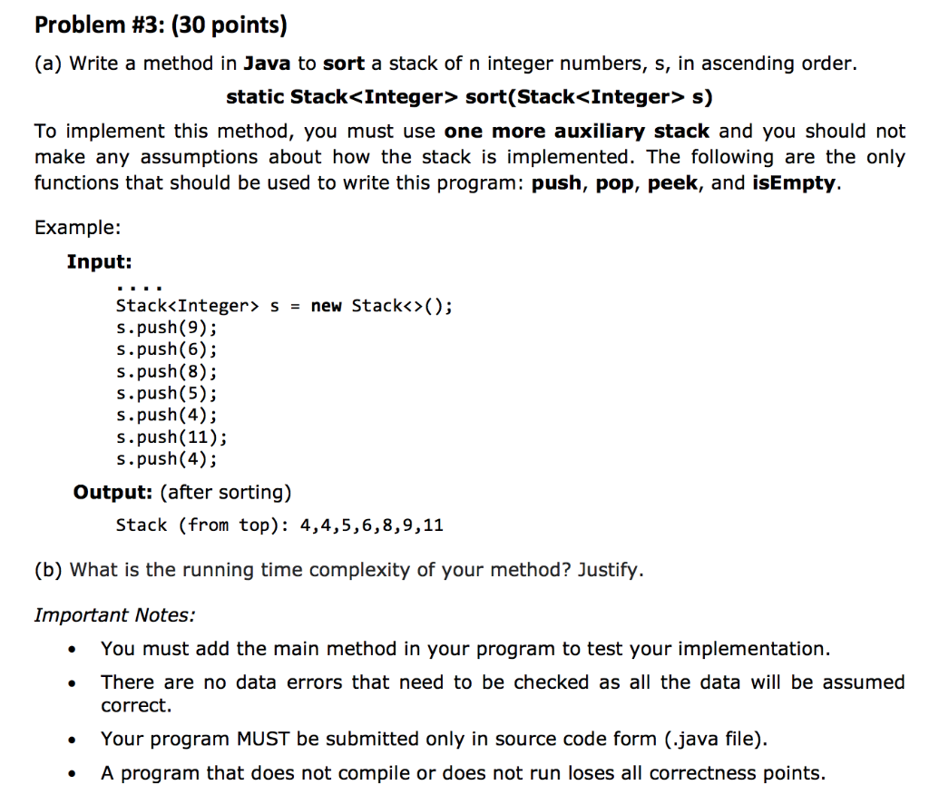 Problem #3: (30 points) (a) Write a method in Java to | Chegg.com