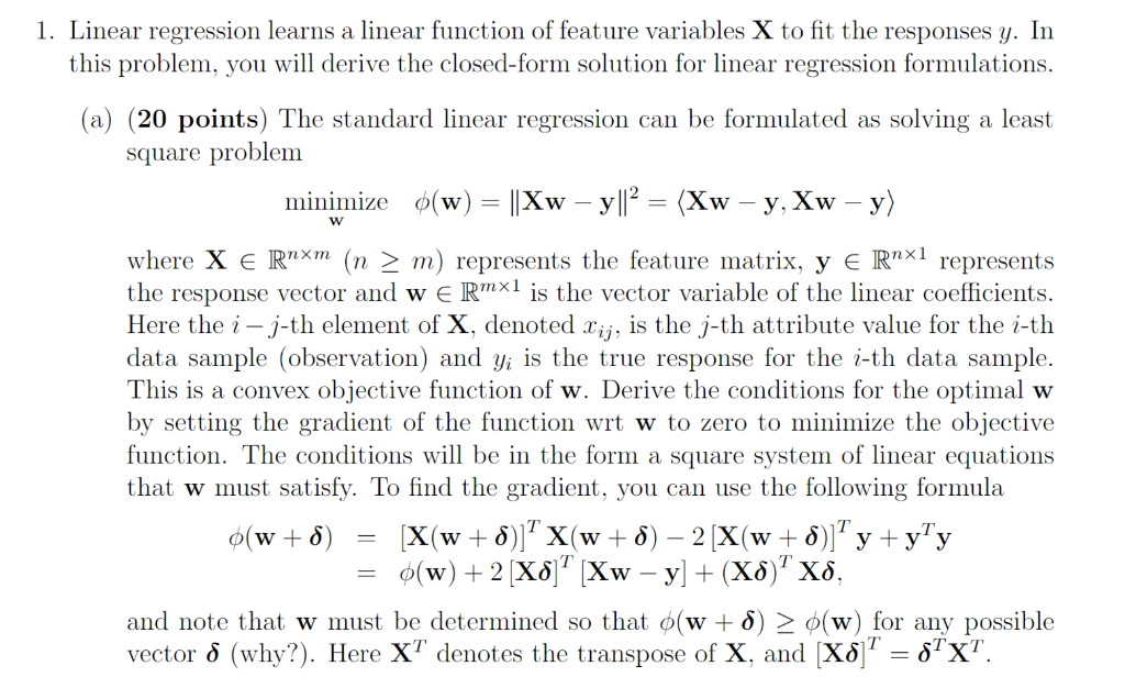 1. Linear regression learns a linear function of | Chegg.com