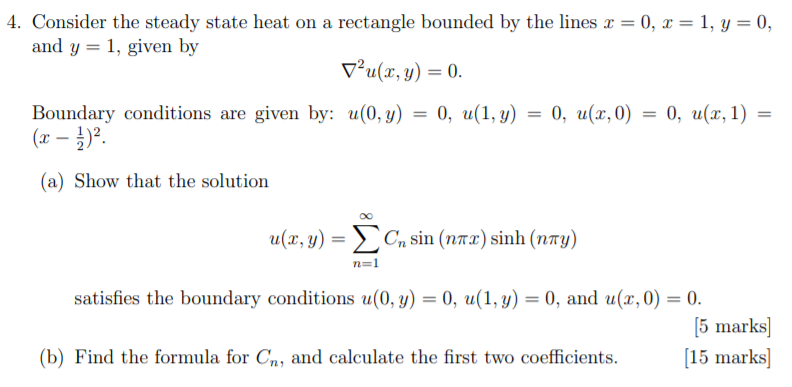 Solved 4. Consider the steady state heat on a rectangle | Chegg.com