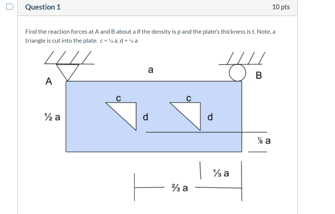 Solved Question 1 10 pts Find the reaction forces at A and B | Chegg.com