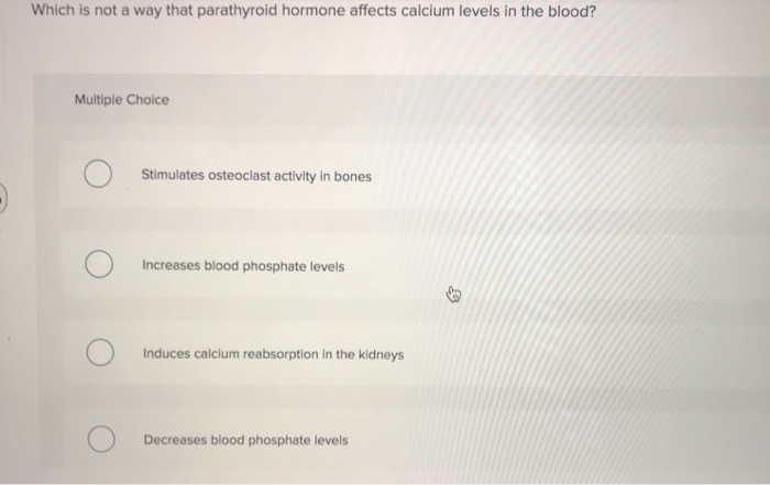 Solved Which is not a way that parathyroid hormone affects | Chegg.com