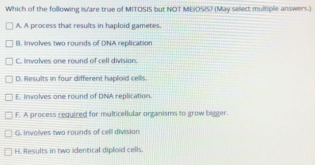Solved Which of the following is/are true of MITOSIS but NOT | Chegg.com