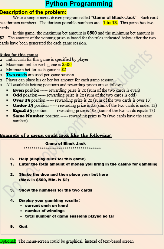 Solved Python Programming Description of the problem: Write | Chegg.com
