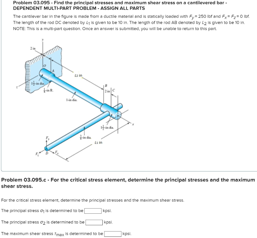 Solved Problem 03.095 - Find the principal stresses and | Chegg.com