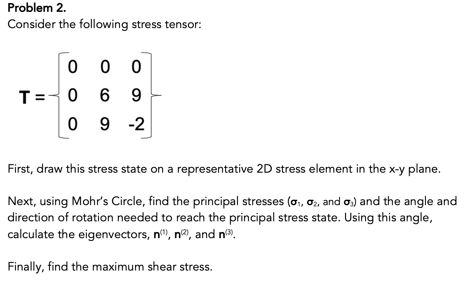 Solved Problem 2. Consider the following stress tensor: | Chegg.com