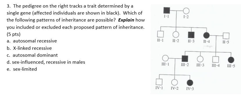 Solved 1-1 1-2 3. The pedigree on the right tracks a trait | Chegg.com