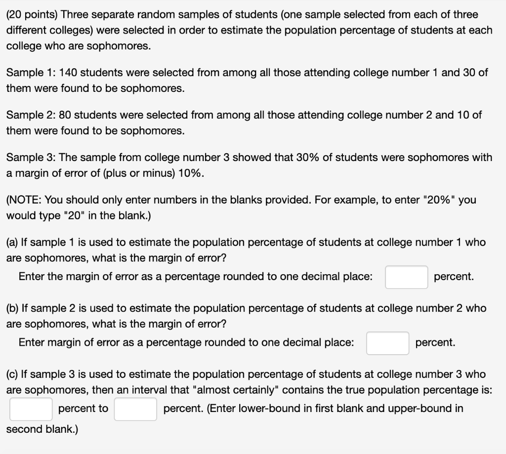Solved (20 points) Three separate random samples of students | Chegg.com