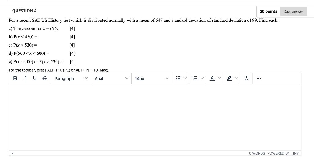 Solved Save Answer QUESTION 4 20 points For a recent SAT US | Chegg.com