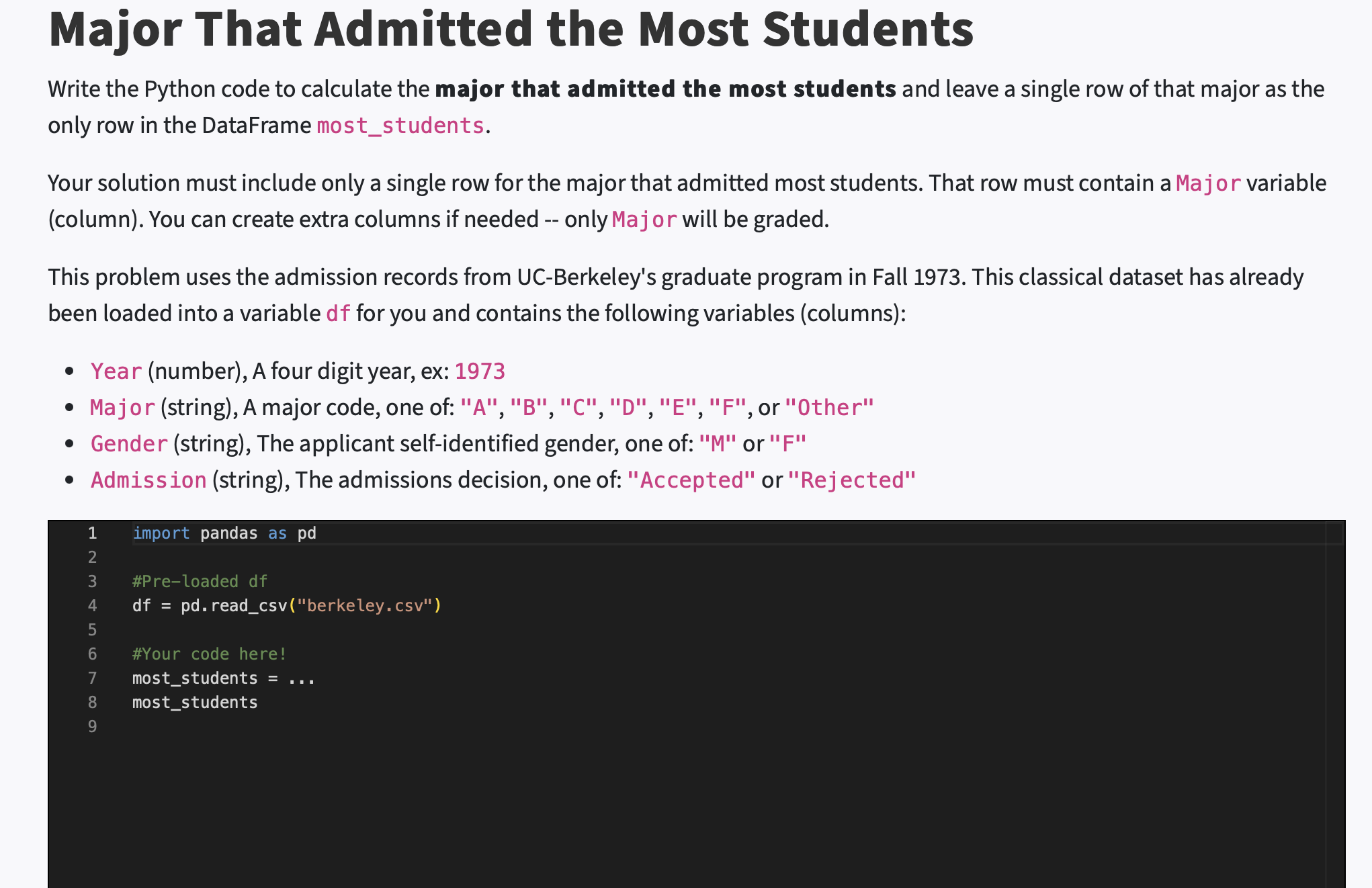 Solved Major That Admitted the Most Students Write the | Chegg.com