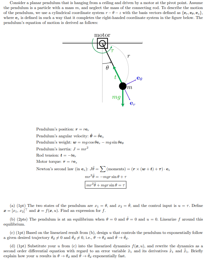 Solved Consider a planar pendulum that is hanging from a | Chegg.com