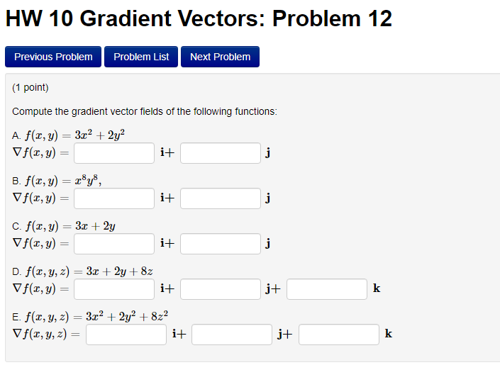 Solved HW 10 Gradient Vectors: Problem 12 Previous Problem | Chegg.com