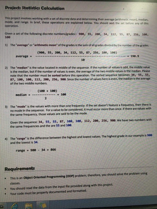 Solved Project: Statistics Calculation This project involves | Chegg.com