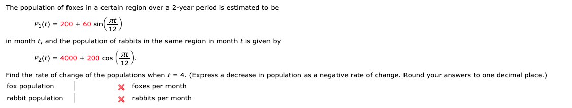Solved The population of foxes in a certain region over a | Chegg.com