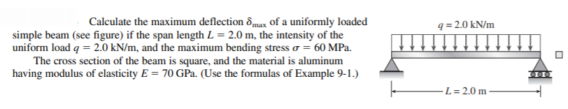 Solved 4 = 2.0 kN/m Calculate the maximum deflection 8 max | Chegg.com