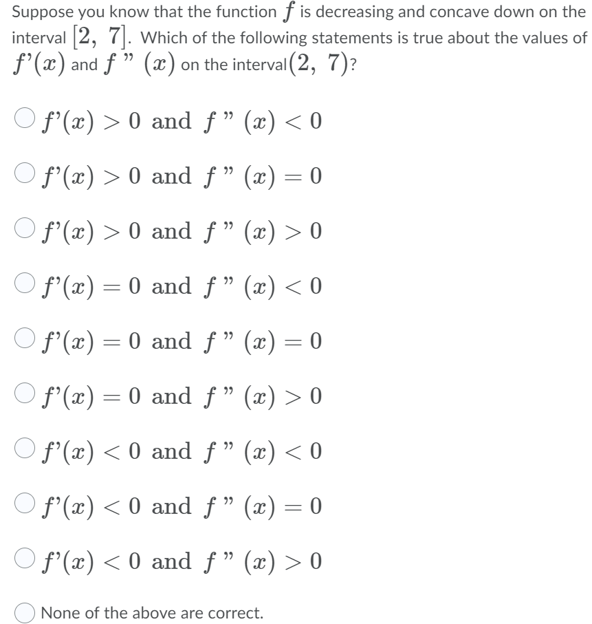 Solved Suppose you know that the function f is decreasing | Chegg.com