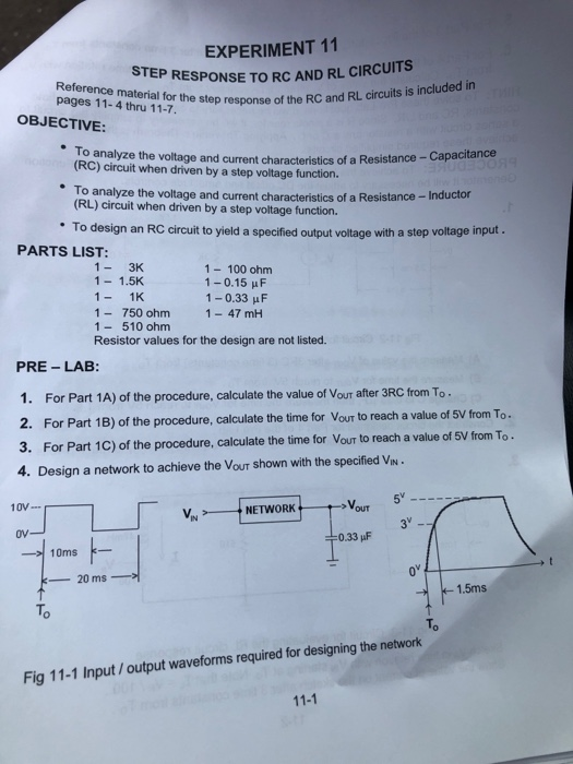 Solved EXPERIMENT 11 STEP RESPONSE TO RC AND RL CIRCUITS | Chegg.com