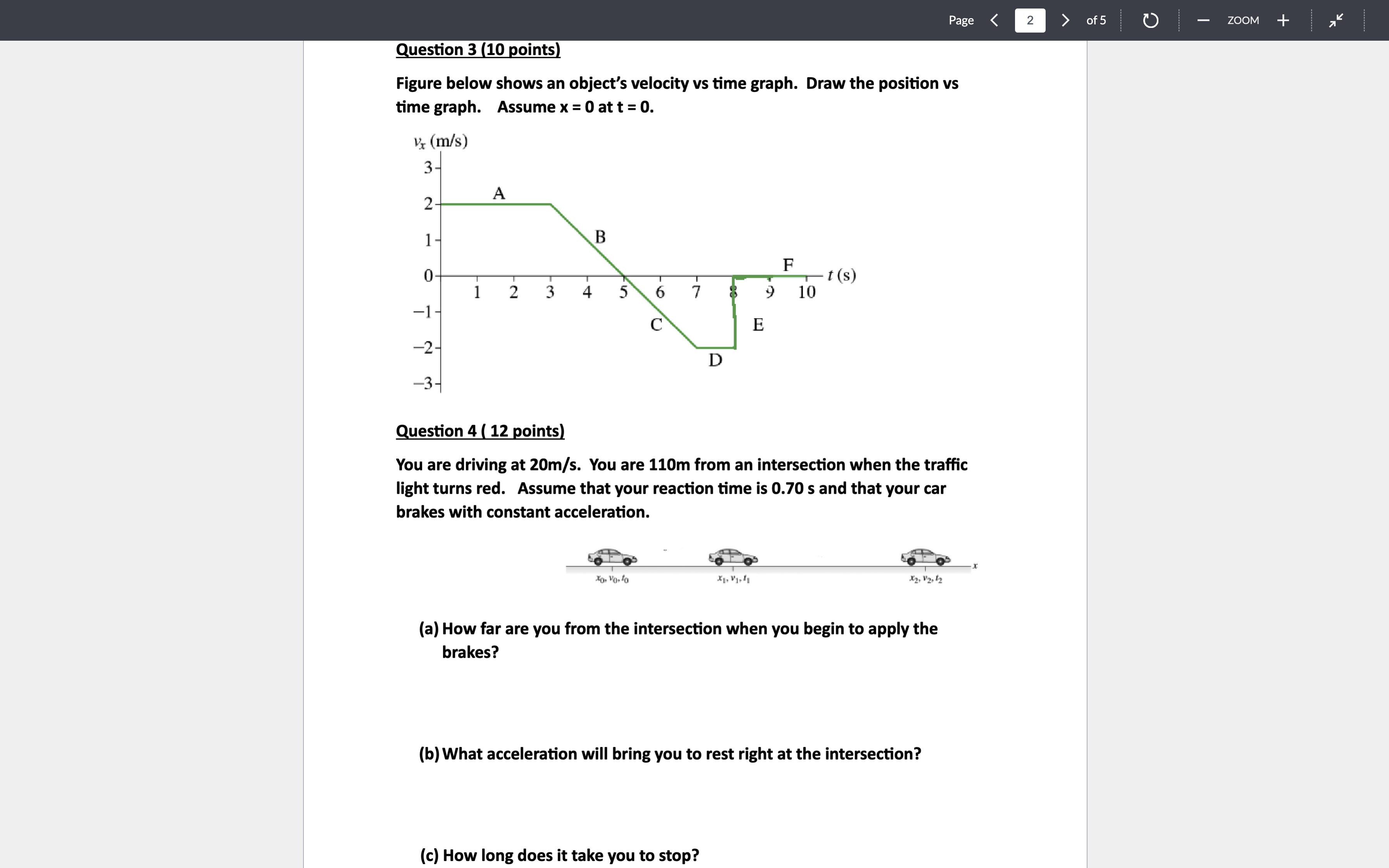 Solved Figure Below Shows A Position Vs Time Graph 2305