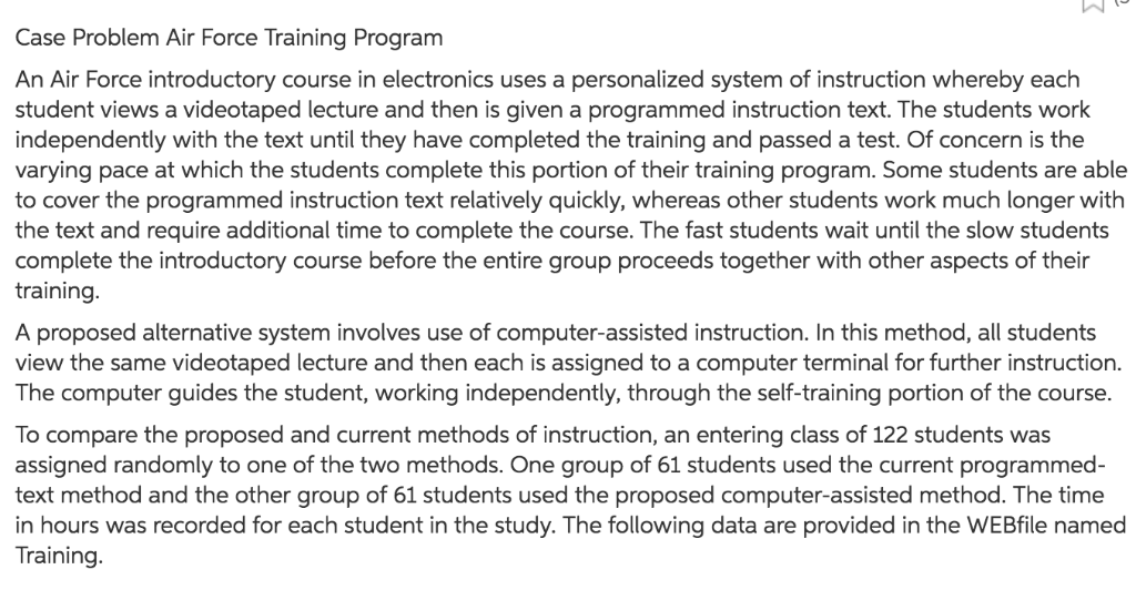 Solved Case Problem Air Force Training Program An Air Force