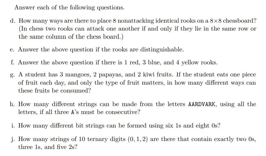 Solved Answer each of the following questions. d. How many | Chegg.com