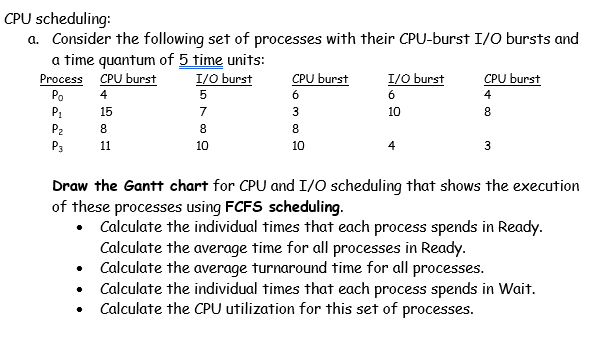 CPU scheduling: a. Consider the following set of | Chegg.com