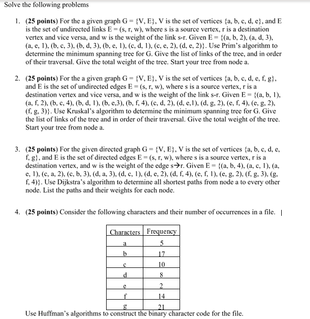 Solved Solve The Following Problems 1. (25 Points) For The A | Chegg.com