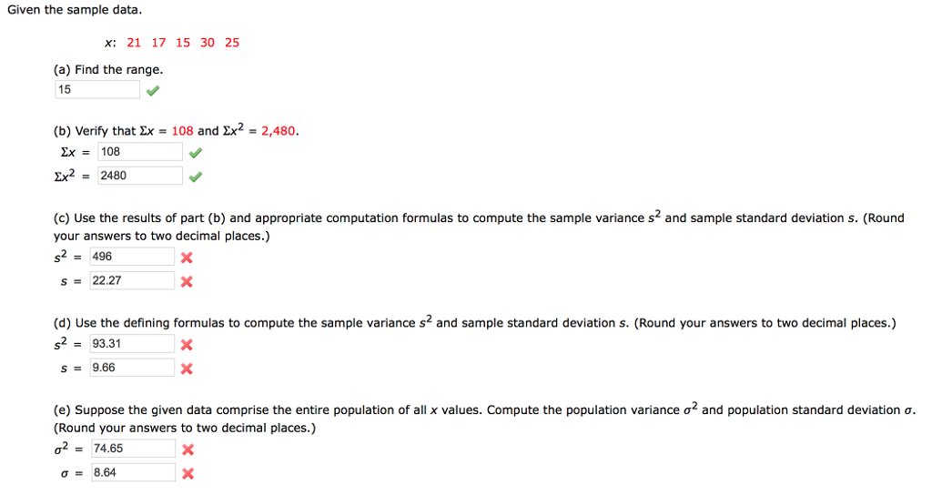 Solved Given the sample data x: 21 17 15 30 25 (a) Find the | Chegg.com