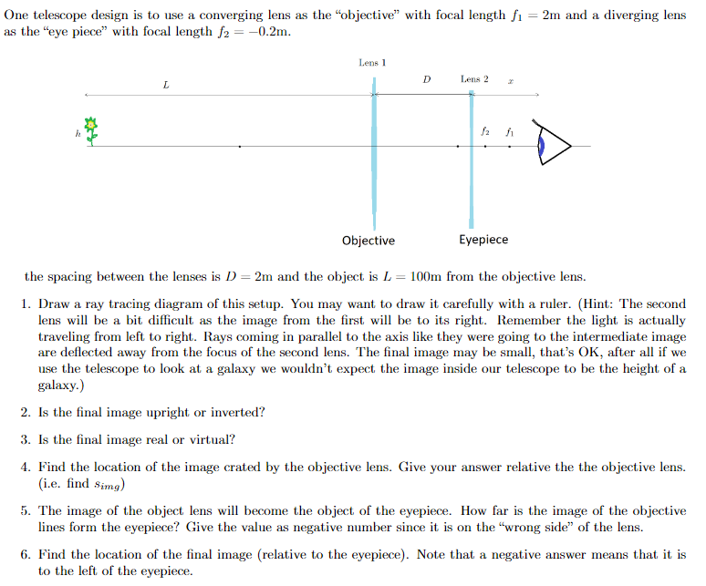 Solved Dne telescope design is to use a converging lens as