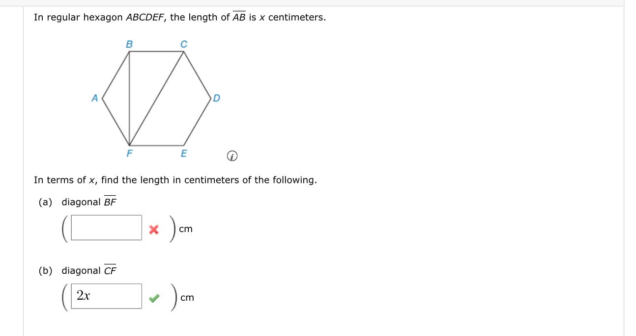 Solved In regular hexagon ABCDEF, the length of AB is x | Chegg.com