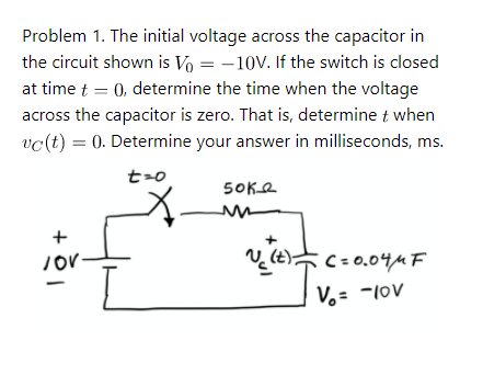 Solved Problem 1. The Initial Voltage Across The Capacitor | Chegg.com