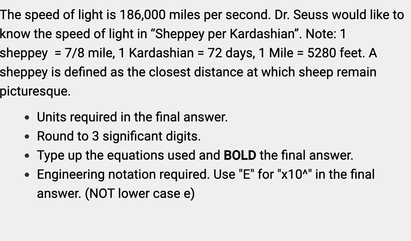 Solved The speed of light is 186 000 miles per second Dr Chegg com