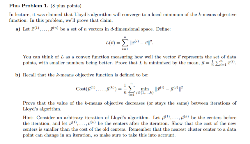 Plus Problem 1 8 Plus Points In Lecture It Was Chegg Com