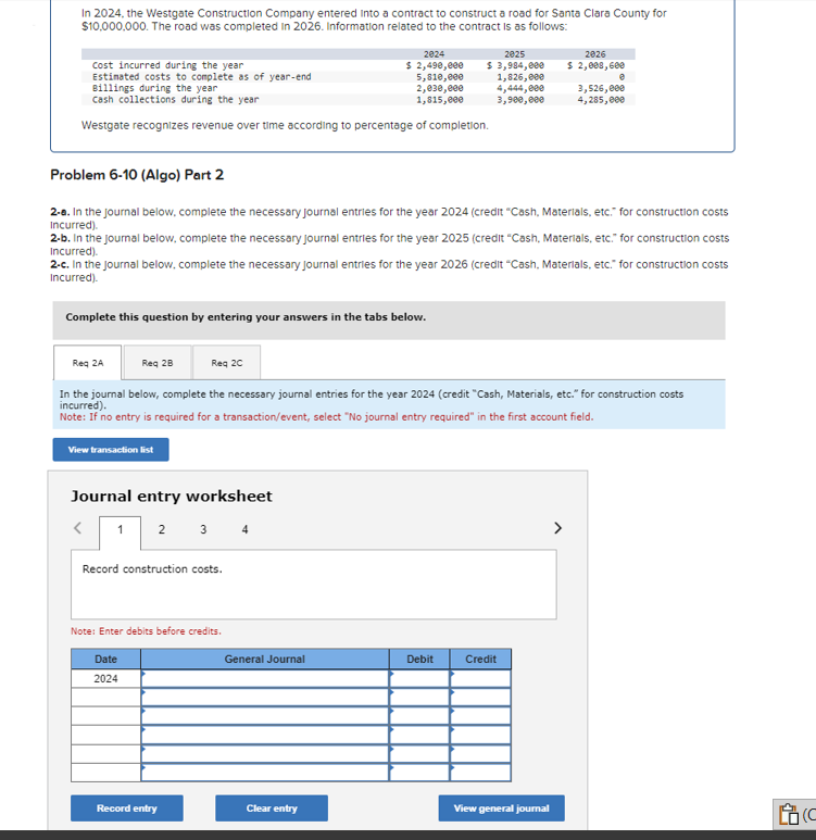 Solved In 2024 The Westgate Construction Company Entered Chegg Com   Phpj3pKuw