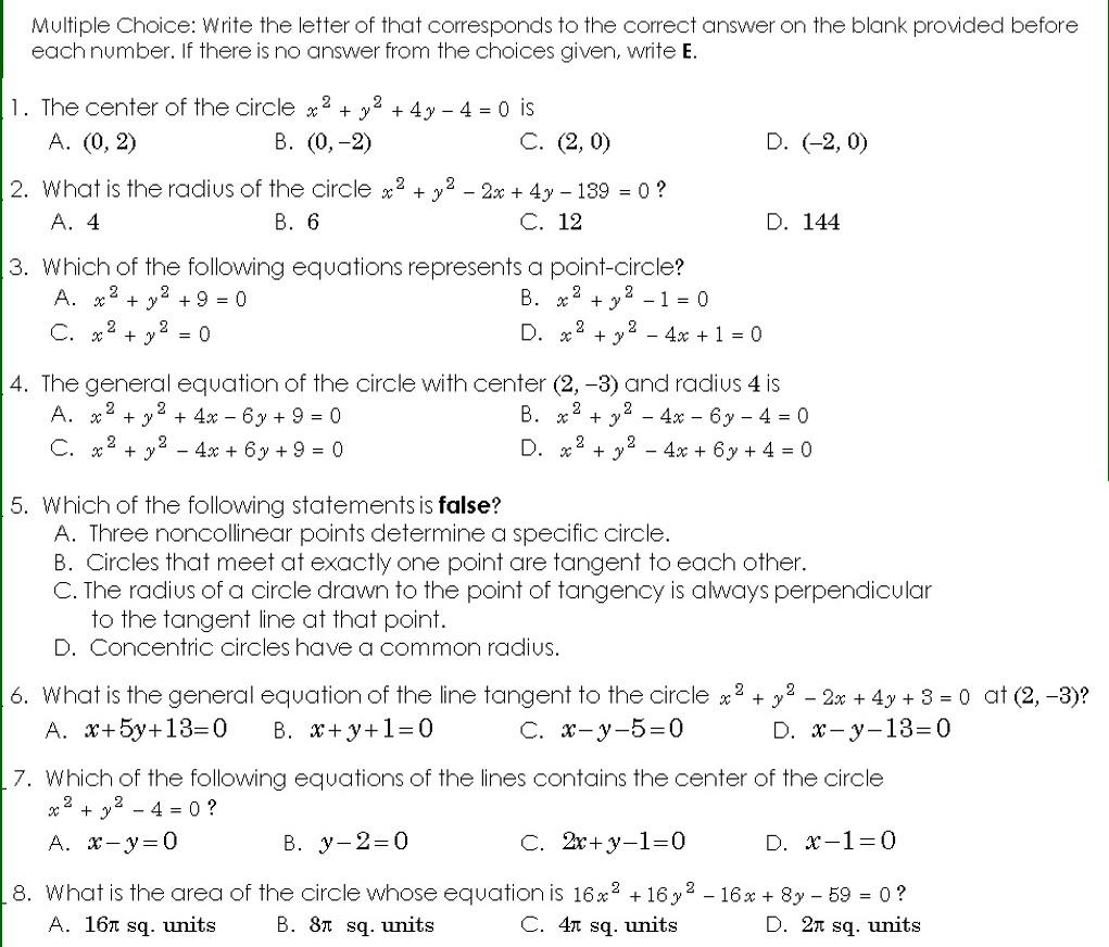 Solved Multiple Choice: Write the letter of that corresponds | Chegg.com