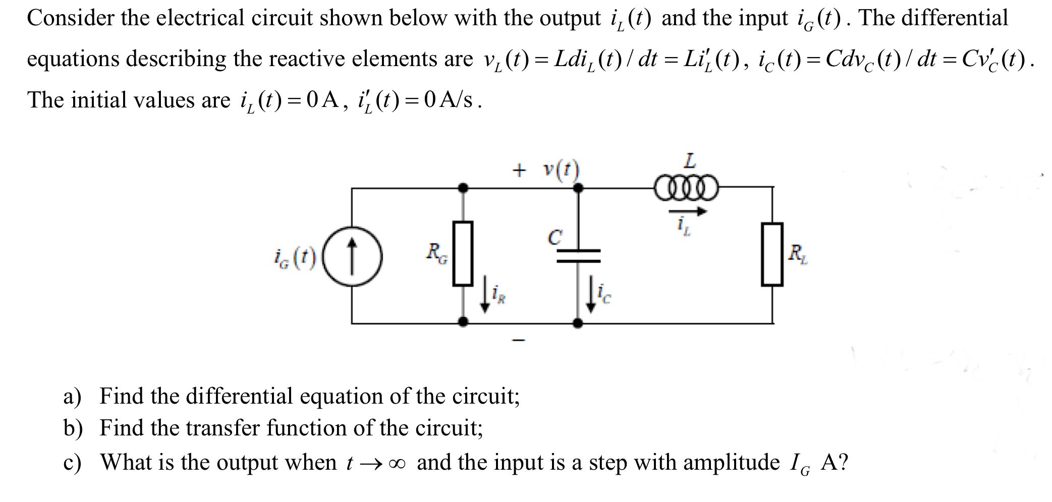 Solved Consider the electrical circuit shown below with the | Chegg.com