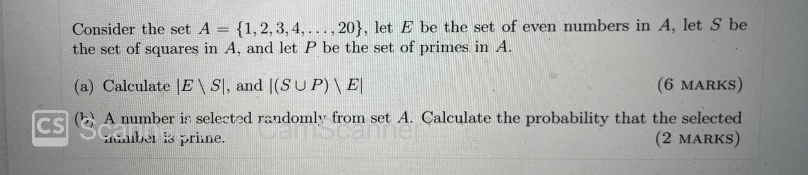 Solved Consider The Set A = {1, 2, 3, 4, ..., 20), Let E Be | Chegg.com