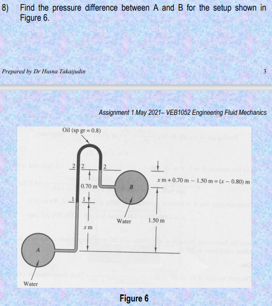 Solved 8) Find the pressure difference between A and B for | Chegg.com