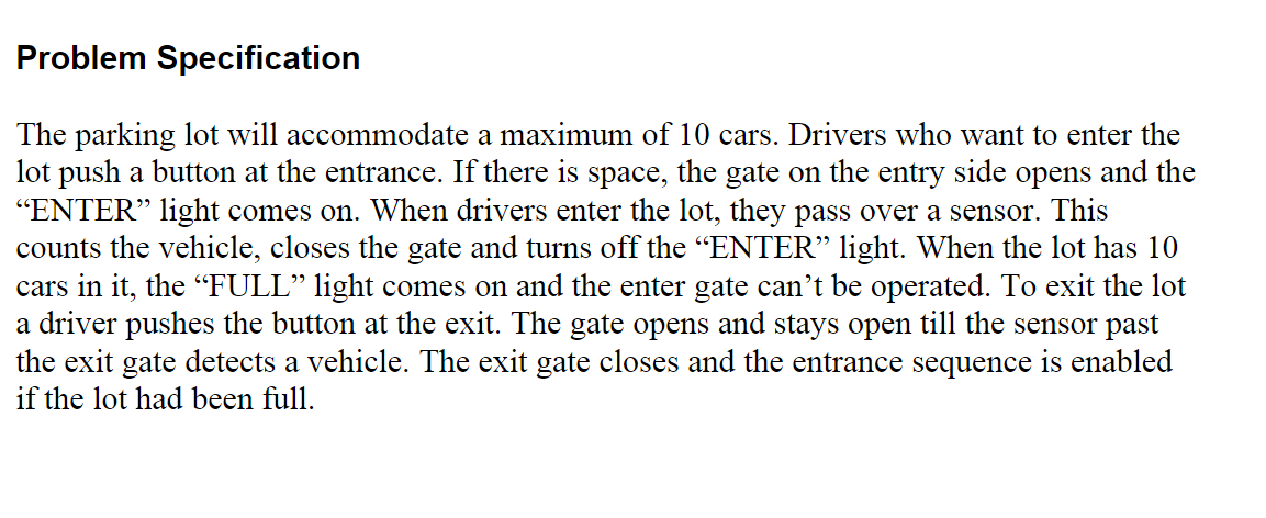 Solved Problem Specification The parking lot will | Chegg.com