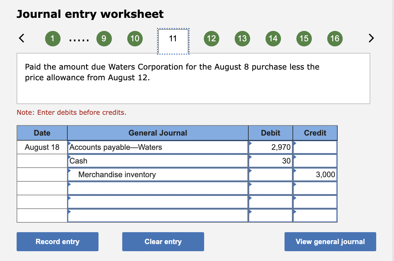 Solved Journal entry worksheet 1 9 12 13 14 15 Received | Chegg.com