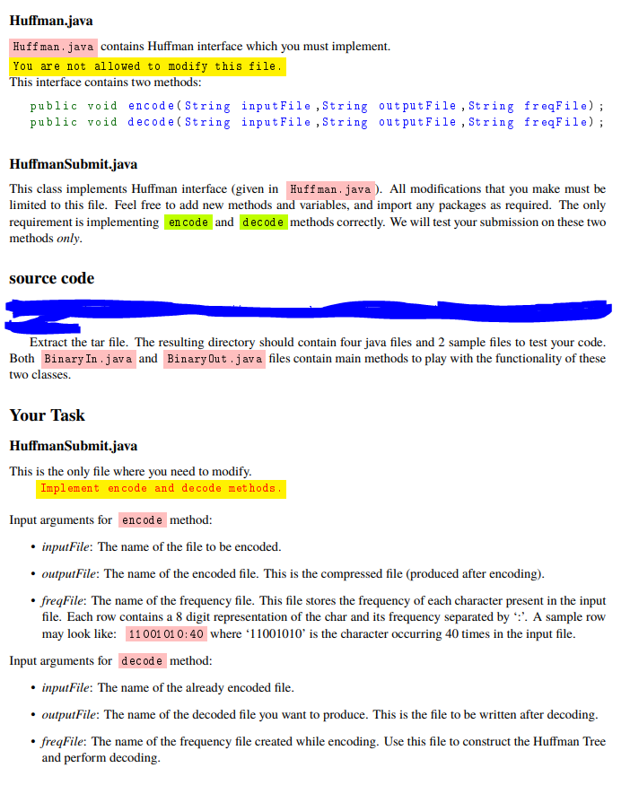 Objectives This project covers Huffman Codes and | Chegg.com