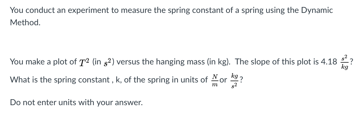 Solved You Conduct An Experiment To Measure The Spring Chegg Com