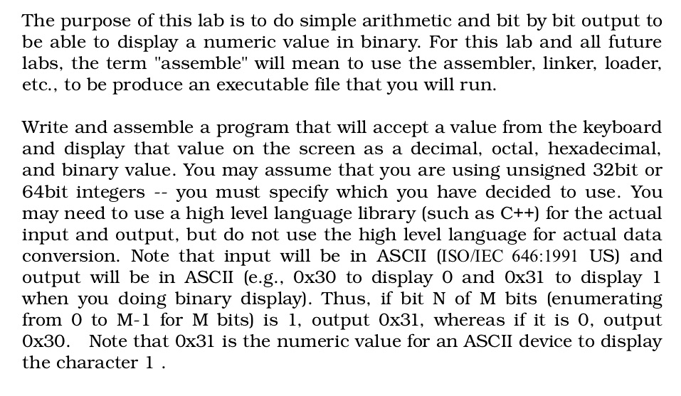 The purpose of this lab is to do simple arithmetic | Chegg.com