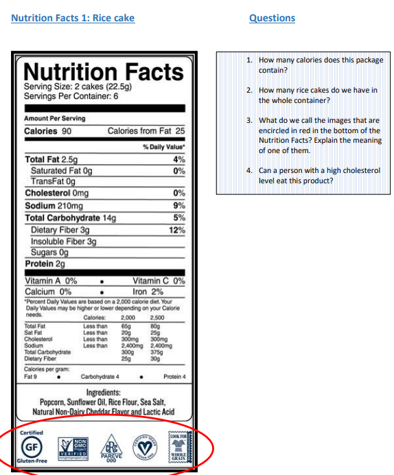 Solved Nutrition Facts 1 Rice cake Questions Nutrition