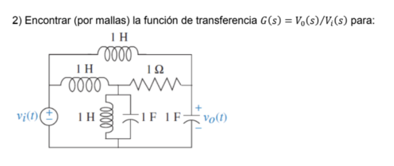 2) Encontrar (por mallas) la función de transferencia G(s) = V.(s)/Vi(s) para: IH 00002 1Η 132 0000 w M vit IH 0000 IF IF Vo(