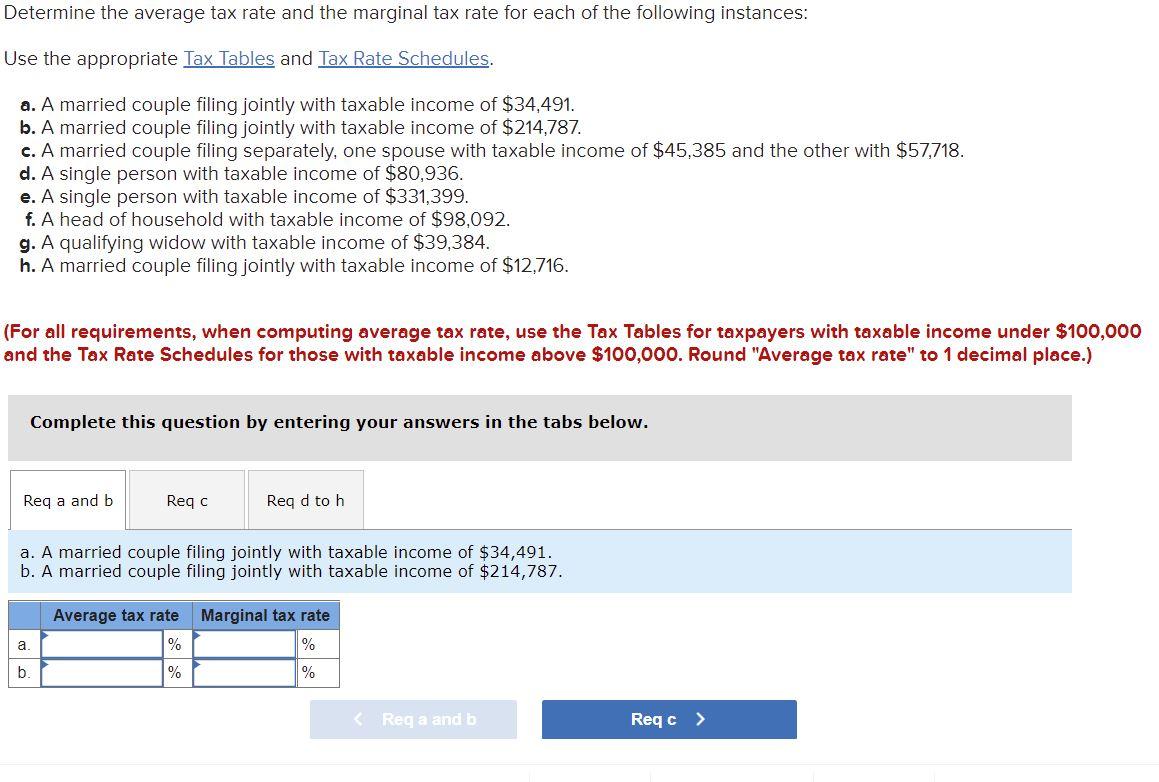 Solved Determine the average tax rate and the marginal tax | Chegg.com