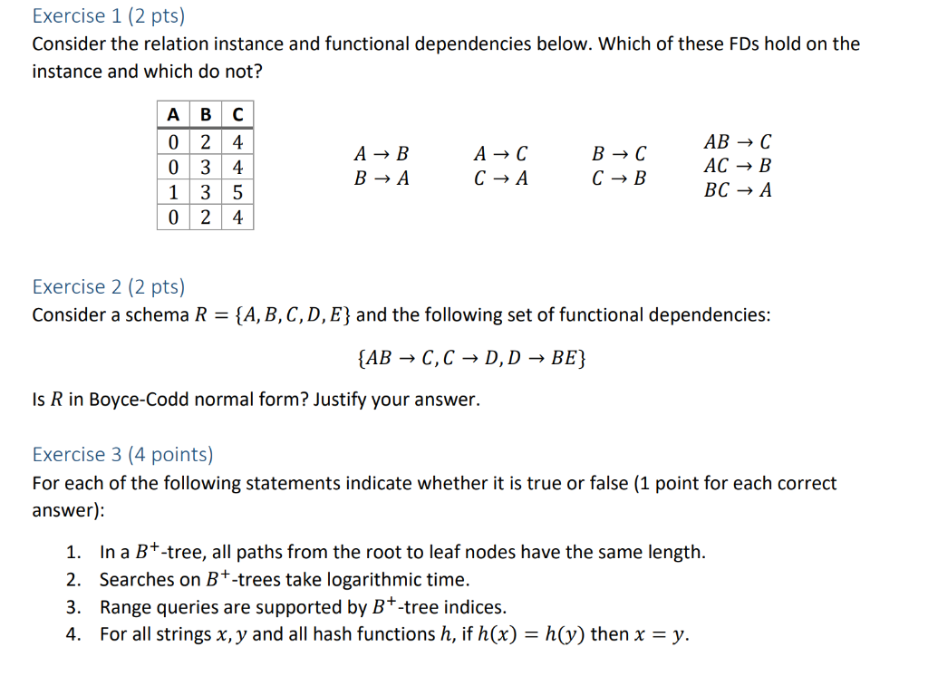 Solved Exercise 1 (2 Pts) Consider The Relation Instance And | Chegg.com