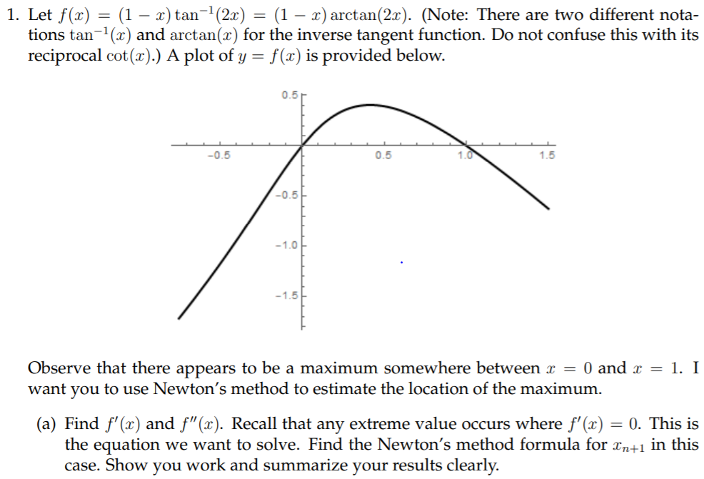 1 Let F X 1 X Tan 2x 1 X Arctan 2x Chegg Com